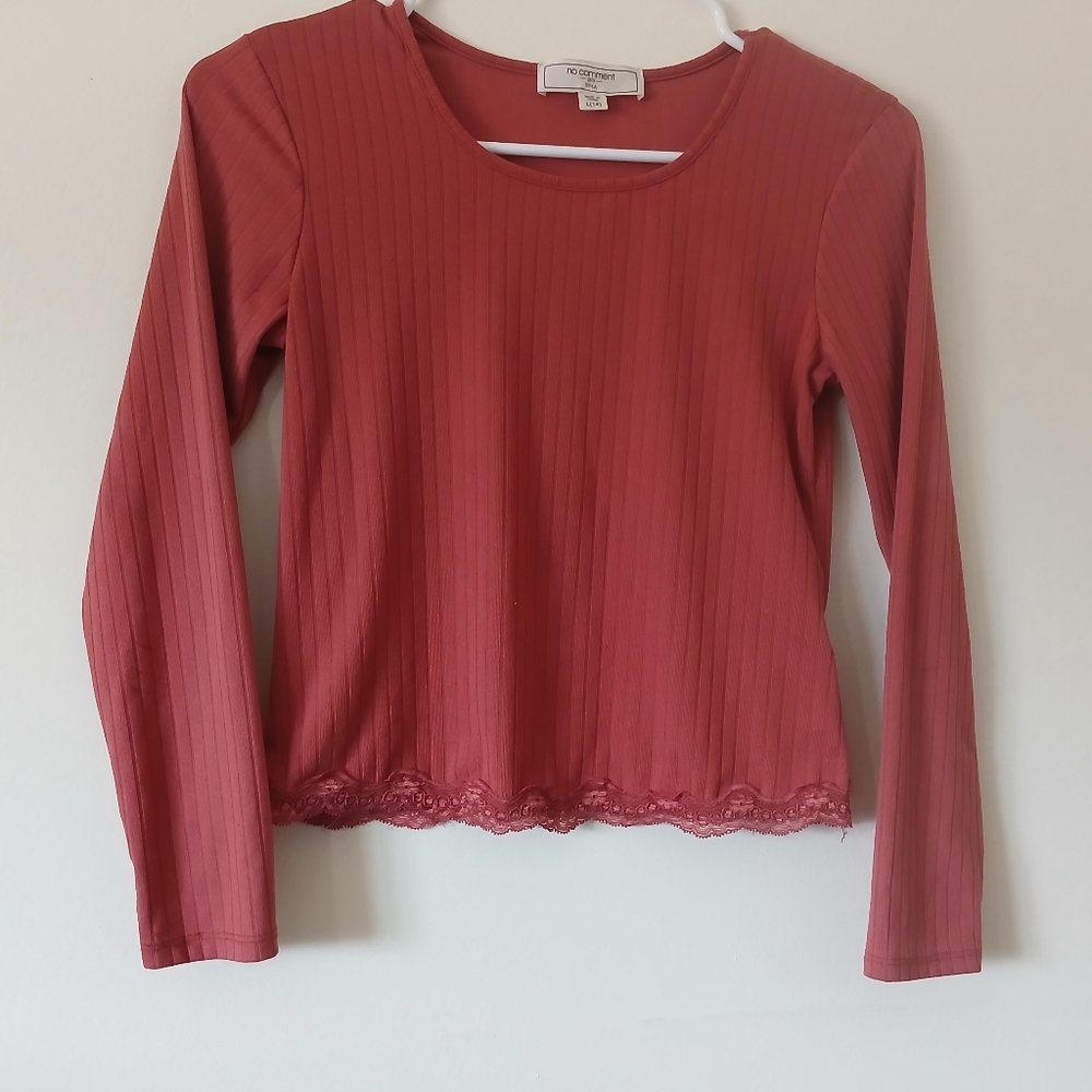 Girls X-Large Size 14 No Comment Ribbed Knit Lace Trim Long Sleeve Top